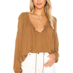 FREE PEOPLE // Banda Blouse in Gold Size M Draw String Closure